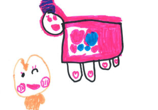 ピンクのユニコーン、はだいろのりす